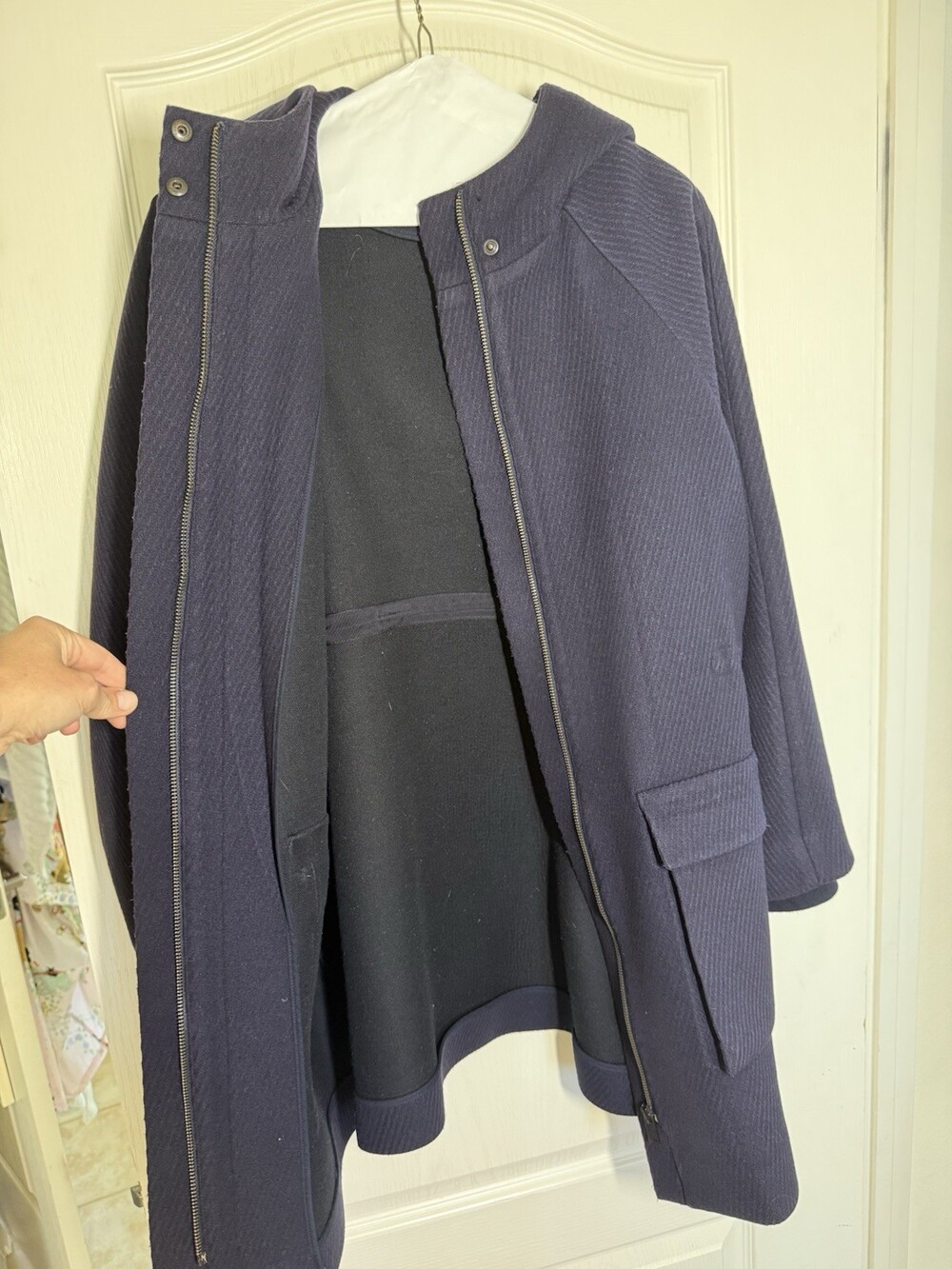 COS Dark Navy Blue Textured Wool Hooded Mid Coat Size 38 US 6/ 8 Medium